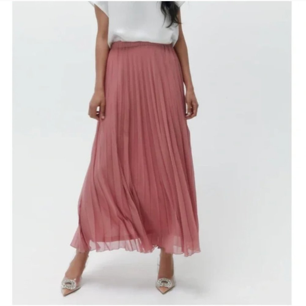 ZARA LONG PLEATED SKIRT DUSTY Pink NWT S,M,L